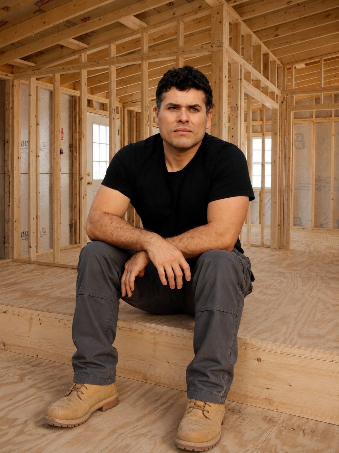 Owner of Aesthetic Construction on-site during a drywall framing project in Portland
