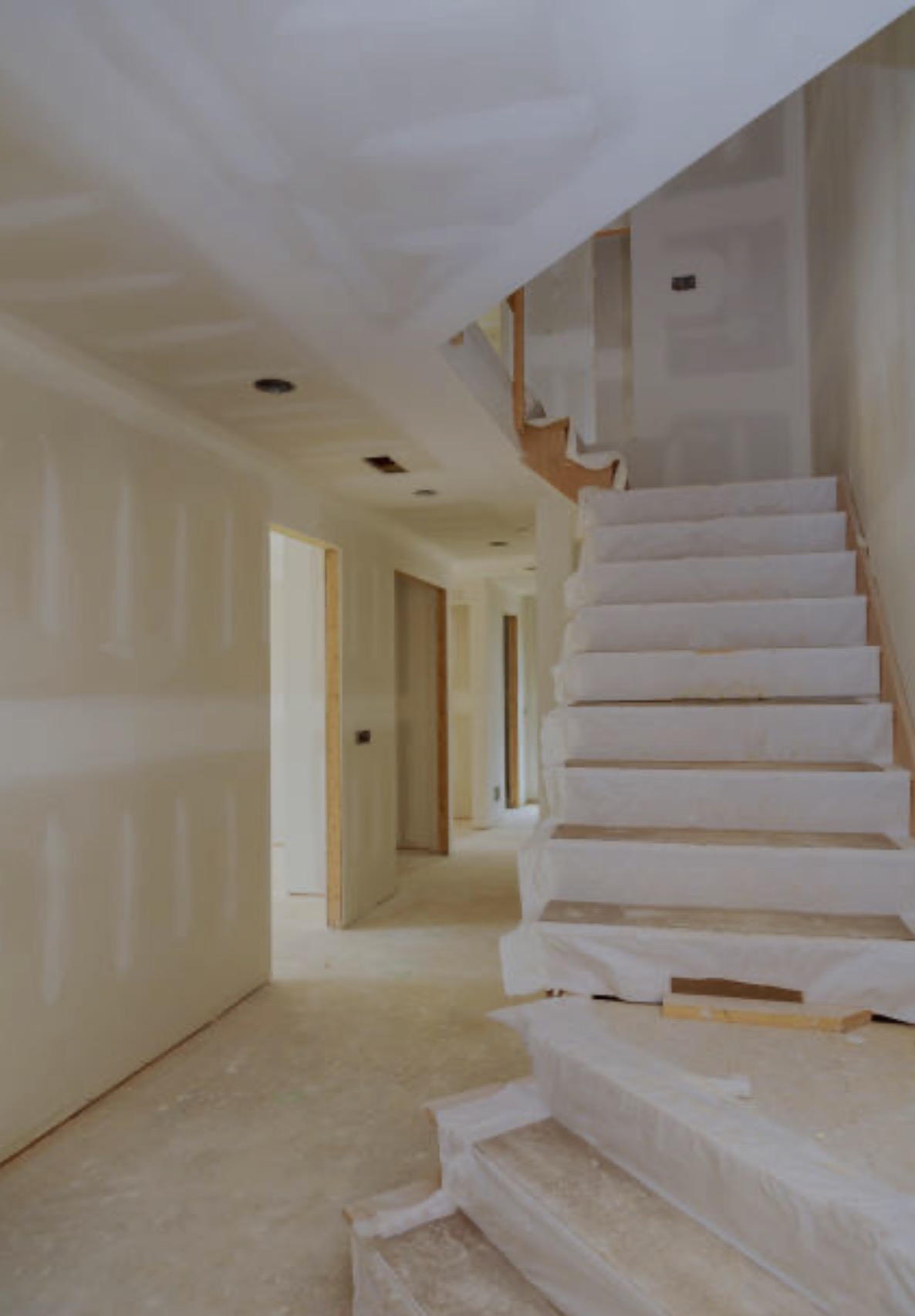 Finished drywall stairwell ready for paint
